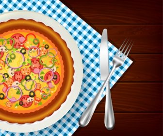 Makanan Cepat Saji Latar Belakang Pizza Pisau Garpu Ikon Dekorasi