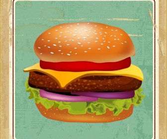 ファーストフードの背景 3 D カラフルなハンバーガー レトロなスタイル