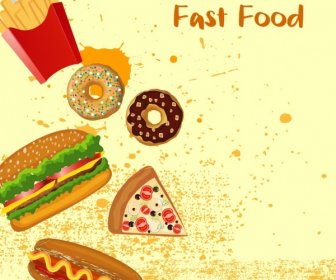 Fast Food Banner Burger Cake Icons Grunge Design