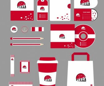 Fast Food Branding Identity Sets Red Pizza Icon