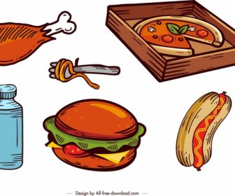 Fast Food Design Elements Colored Retro Design