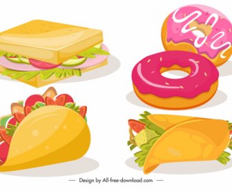 Elementos De Design De Fast Food Colorido 3d Esboço