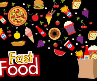 Il Fast Food Design Elementi Diversi Alimenti Icone Fluttuanti