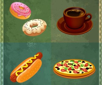 Fast Food Design Elements 3d Colorful Icons