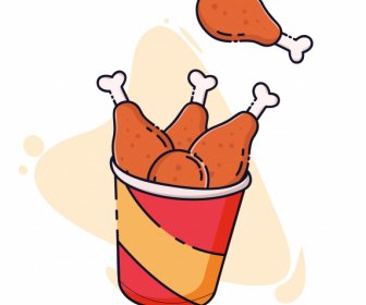 Ikon Makanan Cepat Saji Sketsa Ayam Goreng Dinamis