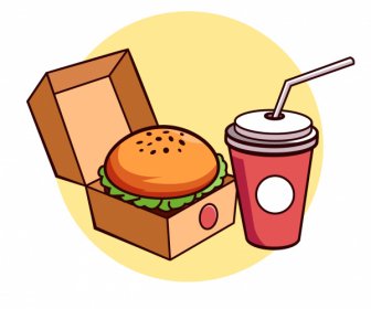 fast food icon hamburger drink sketch colorful classic