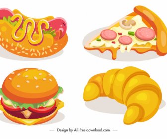 Fast Food Simgeleri Renkli Klasik Tasarım