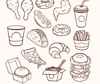 Fast-Food-Symbole Handgezeichnete Skizze
