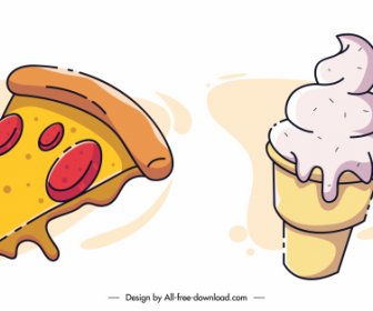 Fast Food Icons Pizza Ice Cream Sketch