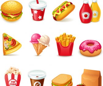 Fast Food Icons Set Vector Graphics