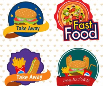 Fast Food Labels Collection 3d Diseño De Colores