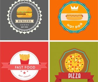 Fast Food Logo Establece Circulos Dentada Cinta Adorno