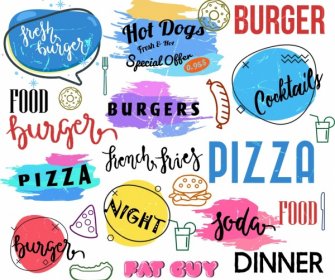Fast Food Logotypy Kolorowe Grunge Handdrawn Wystrój