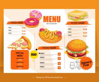 Modelo De Menu Fast Food Decoração Colorida Brilhante