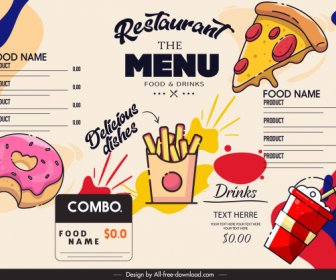 Modelo De Menu Fast Food Design Clássico Colorido