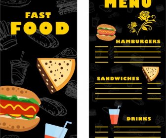 Design De Contraste De Modelo De Menu De Fast-food No Escuro