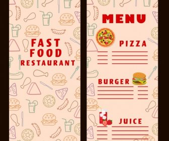 패스트 푸드 메뉴 템플릿 음식 아이콘 배경 삽화