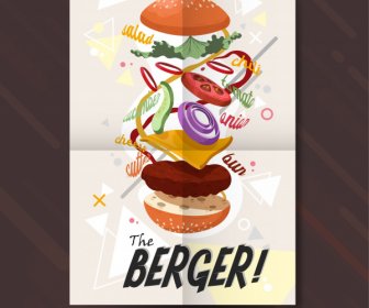 fast food poster hamburger icon colorful motion decor