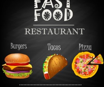 Fast Food Pubblicità Oscuro Disegno Icone Colorate
