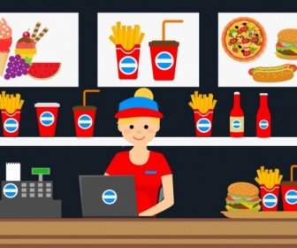 Fast-Food Store Design Essen Werbung Angezeigt