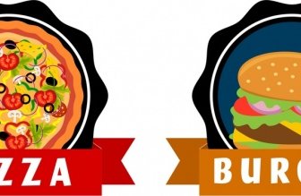 Fast Food Tags Pizza Burger Icons Ribbon Ornament