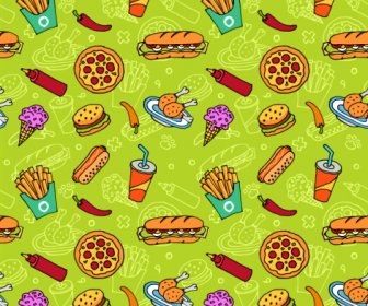 Fast Food With Pizza Vector Seamless Pattern