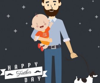 Father Day Background Happy Dad And Son Icons