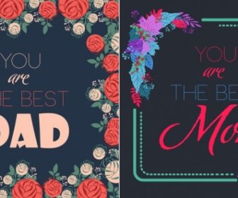 Father Mother Day Banner Templates Colorful Flowers Decor