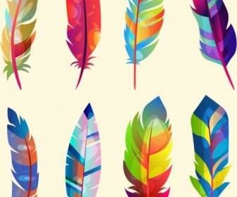 Feather Icons Collection Multicolored Fluffy Decor Vertical Design