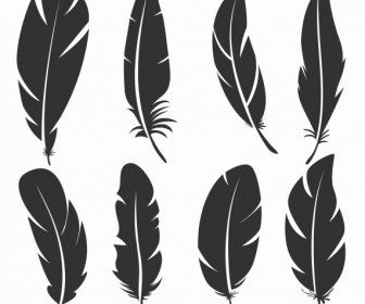 Feathers Icons Dark Black Flat Sketch