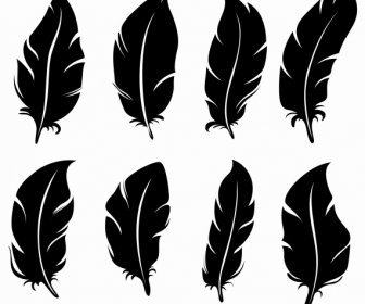 Feathers Icons Dark Black Handdrawn Sketch