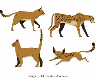 Especies Felinos Iconos Diseño Retro De Color Oscuro