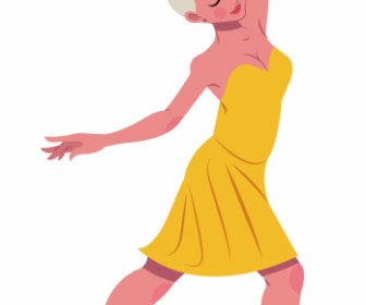 Female Ballerina Icon Dynamic Cartoon Character Sketch