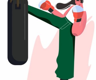 女拳擊手圖示動態設計卡通人物。