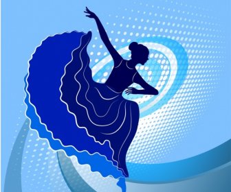 Tänzerin Symbole Blauer Silhouette Gebogene Linien Hintergrund