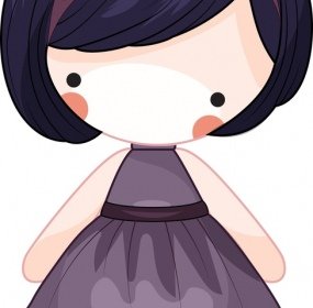 女性の人形アイコン紫ドレス装飾かわいい漫画スケッチ