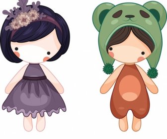 Female Dolls Icons Colored Lovely Design