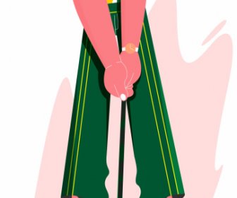 Feminino Golfista ícone Desenho Animado Esboço Personagem