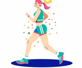 Icono De Jogger Femenino Boceto De Personaje De Dibujos Animados Planos
