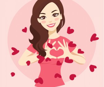 female madly in love backdrop cute cartoon character sketch