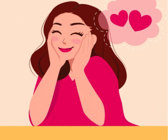 Weiblich Wahnsinnig Verliebt Ikone Niedliche Zeichentrickfigur Herz Träumende Skizze