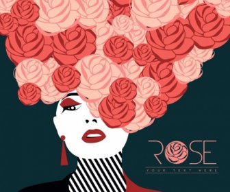 Icône De Style Red Rose, Modèle Féminin De Conception De Cheveux