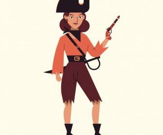 Personaje De Dibujos Animados Pirata Mujer Icono Clásico Traje Armado