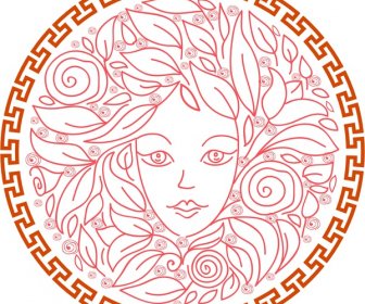 女性肖像设计与花和圆框架