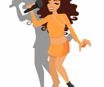 Weibliche Sänger-Symbol Farbige Cartoon-Charakter-Design
