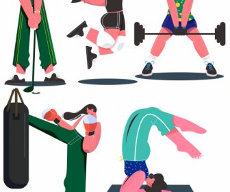 Weibliche Sport-Ikonen Dynamische Zeichentrickfiguren Skizze