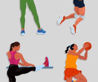 Weibliche Sport-Ikonen Dynamische Sendezeichen Zeichentrickfiguren Skizze