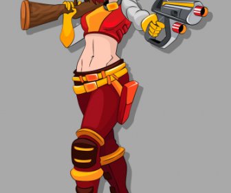Female Warrior Icon Modern 3d Cartoon Character Sketch