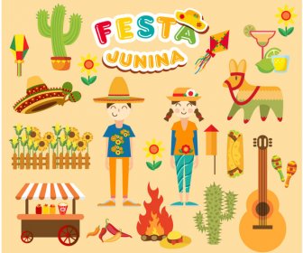 Festival Festa Junina Ilustración Vectorial Con Varios Estilos