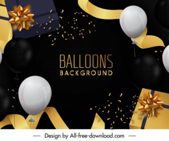 उत्सव पृष्ठभूमि टेम्पलेट गतिशील गुब्बारा उपहार रिबन 3 डी